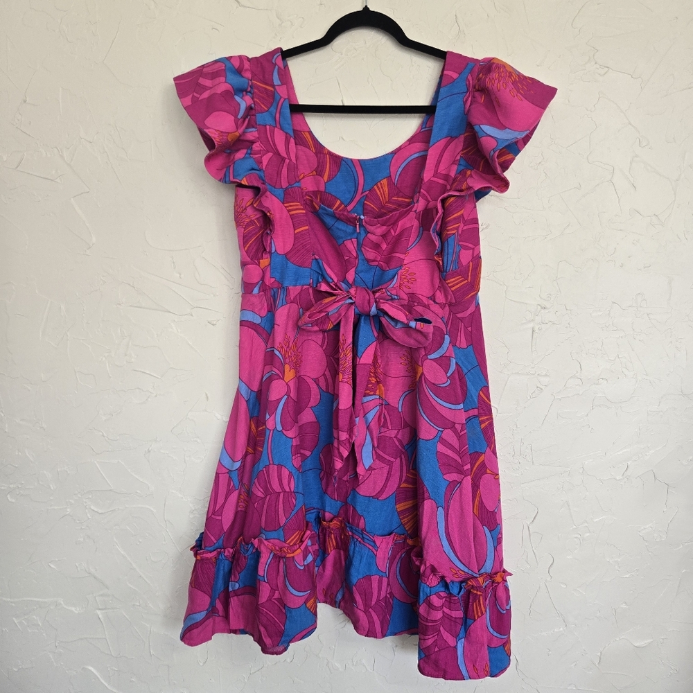Tuckernuck Cameran Eubanks Linen Pink Blue Floral Wild Azalea Edisto Dress, L - Picture 8 of 11